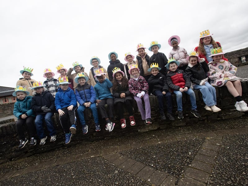 Pupils from St. Eugene's PS pictured before taking part in Feile Derry's Easter Bonnet Parade on Tuesday.