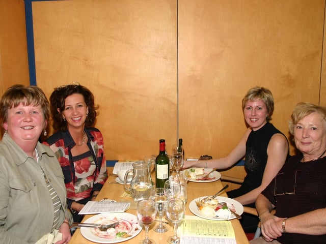 Enjoying the Steeplechase Restuarant at the Lifford Stadium are left to right Gail Wterson, Hillary Duncan, Hilary Russell and Janet Howard. 4878dd : A night at the races in Lifford in April 2005.