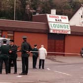 The exterior of the Rising Sun bar after the Greysteel attack.