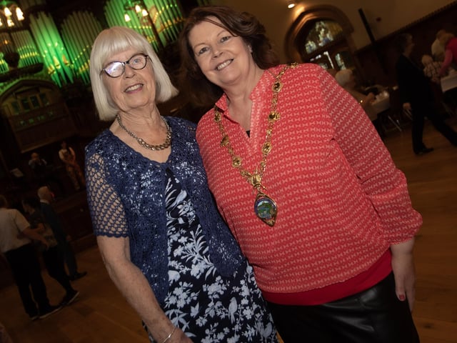 Bridie Doherty gets a photo taken with the Mayor on Wednesday at the Guildhall.