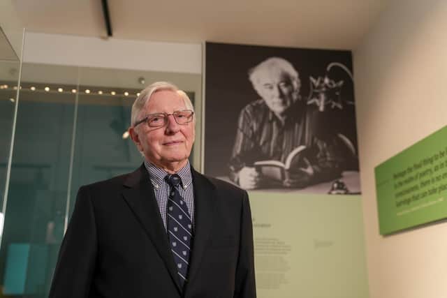 David Oliver at the newly opened Seamus Heaney Centre at Queen's University Belfast.David and his wife Jenny have travelled back to Belfast this week for the opening of the Seamus Heaney Centre at Queen’s.