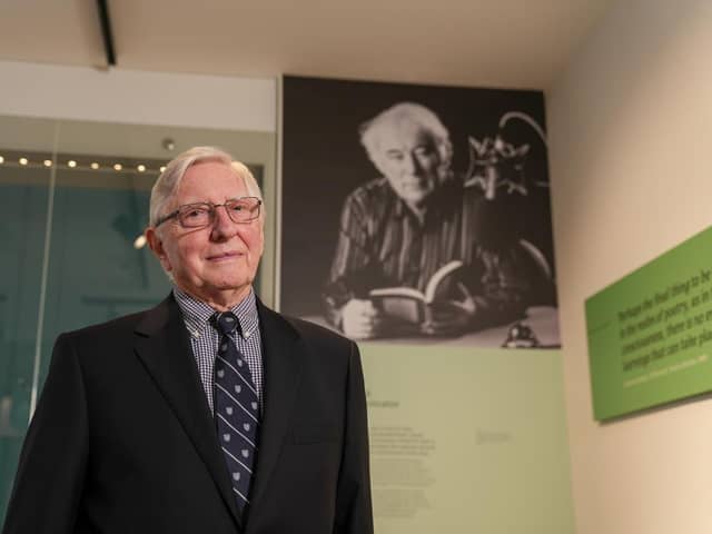 David Oliver at the newly opened Seamus Heaney Centre at Queen's University Belfast.David and his wife Jenny have travelled back to Belfast this week for the opening of the Seamus Heaney Centre at Queen’s.