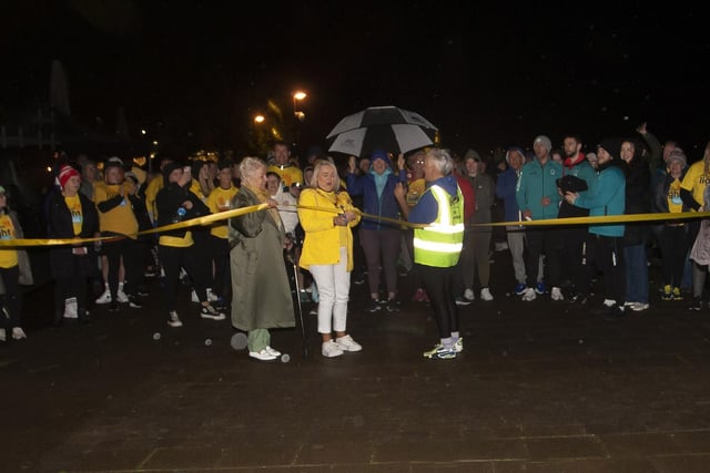 DARKNESS INTO LIGHT WALK. . . . .The Mayor of Derry City and Strabane District Council Sandra Duffy cuts the ribbon to officially start the annual Darkness Into Light Walk at Sainsburns Car Park on Saturday morning. (Photos: Jim McCafferty Photography)
