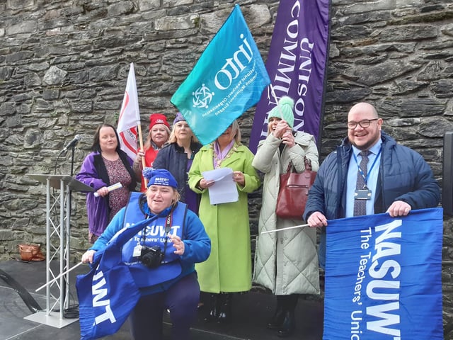 The Mayor, Sandra Duffy, with trade union representatives who addressed the rally on Tuesday.