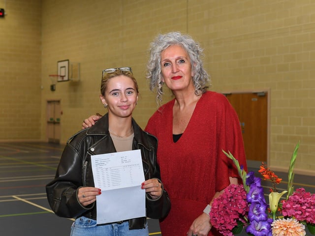 Thornhill College student Assisi Houston, who achieved 3 B’s in her A Level results, pictured with principal Ms Mallett. Photo: George Sweeney