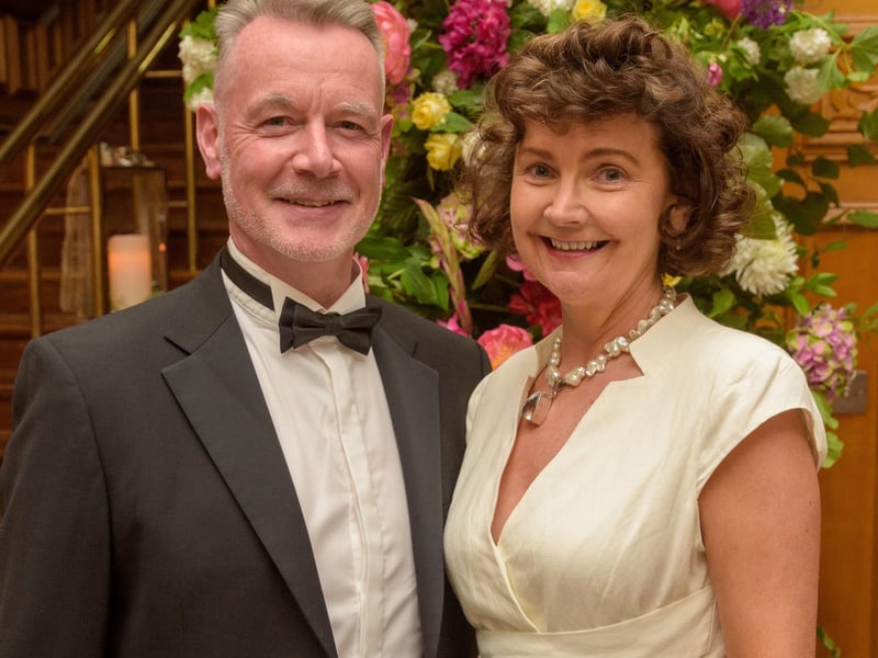 The Mayor Councillor Patricia Logue hosted the annual Mayor’s Ball in the Guildhall in aid of her crossed Charities the Foyle Hospice and Ryan McBride Foundation. Pictured at the event are guests, Hugh and Tracy Hegarty. Picture Martin McKeown. 24.05.24