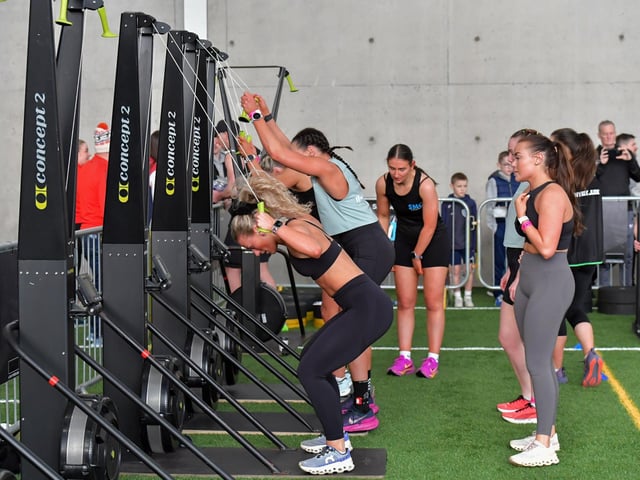 Competitors in the Maiden City Hyrox 3.0 Fitness Challenge held at Sean Dolans GAC on Saturday.  Photograph: George Sweeney