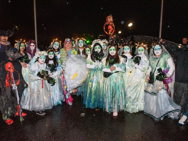 On the Ninth Wave, the parade in Derry which brought the annual Derry City and Strabane District Council Halloween Awakening of the Walled City to a dramatic conclusion followed by a fireworks display over the River Foyle. Picture Martin McKeown. 31.10.22