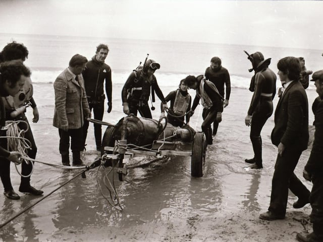 November 1975: Derry Sub Aqua Club members recover a cannon from La Trinidad Valencera four years on from discovering the 1588 Spanish Armada wreck off Kinnego Bay in Inishowen, Donegal.