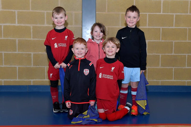 Some of the children who took part in the Derry City Easter Soccer Camp at Broadbridge Primary School. Picture: George Sweeney. DER2315GS – 121