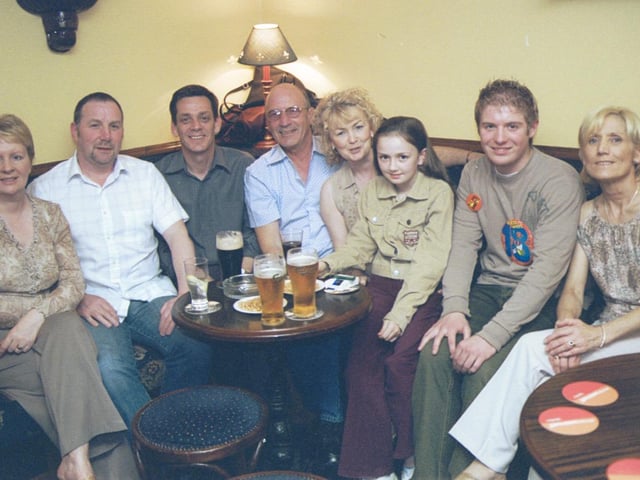 Pictured enjoying the craic at the Argyle were L/R:- Marie McKenna, Gerry McKenna, Martin Hamilton, Christy Mullan, Veronica Hamilton, Stacie Hamilton, Cóilín McCourt and Ruby Mullan. 290503HG12
