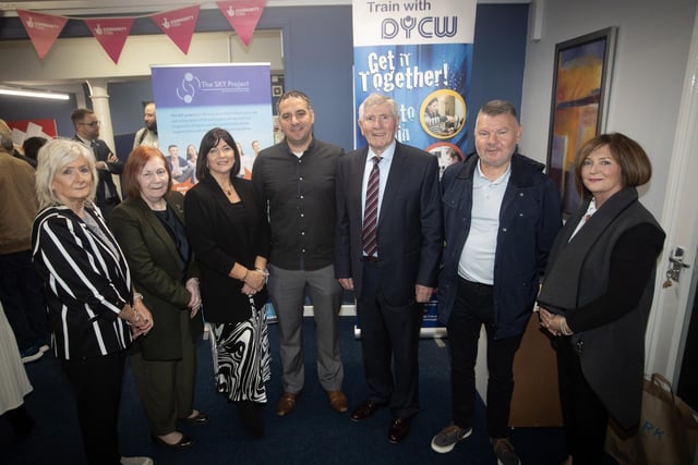 Group pictured at last week's SKY Project Launch at the Derry Youth and Community Workshop premises at Society Stret, Derry. From left, Eleanor Conaghan, SKY Project , Geraldine Mellon, DYCW Board member,  Rosemary McKinney, SKY project, Christopher Jackson (representing the Mayor, Lillian Seenoi-Barr), Declan Doherty, Chief Executive Officer, DYCW, Tommy Carlin and Lisa Boggs, National Lottery..