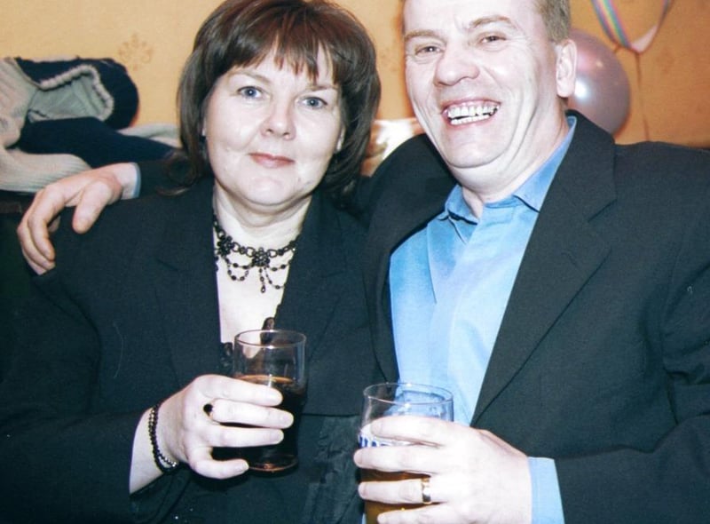 Cheers! - pictured celebrating their 25th wedding anniversary at a party in the Crescent Bar are Ann and Eddie McDonagh from Kylemore Park. 160103S9 :2003 Party Pics