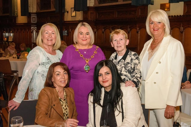 The Mayor Councillor Sandra Duffy hosted an evening to mark International Womens Day in the Guildhall which included a performance by Colmcille Ladies Choir, an address by Mary Keogh and a comical speech by Charmaine O’Donnell compered by Jeananne Craig. Picture Martin McKeown. 08.03.2