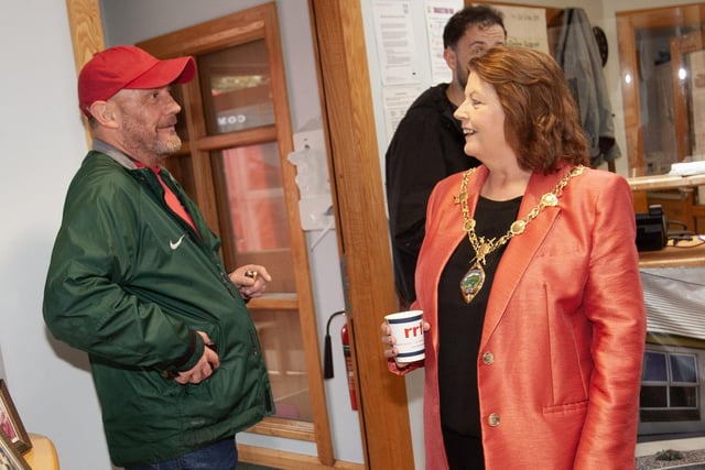 Sean Bradley in conversation with the Mayor Patricia Logue during Friday's visit to the House in the Wells.