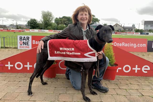 The A1 Roofing S0 325 winner 'Izzy's Jimmy' with owner, Ann Breslin.