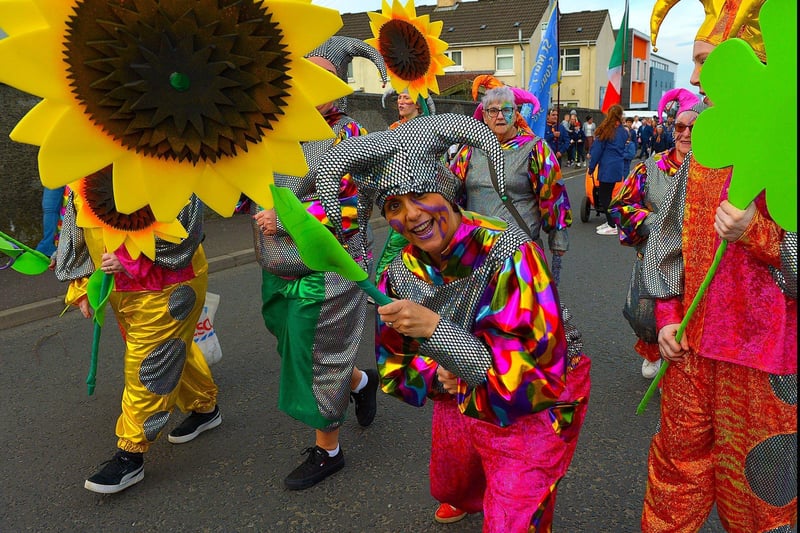 Colourful costumes on show at the Bealtaine Parade in Creggan on Wednesday evening.  Photo: George Sweeney.  DER2318GS – 71