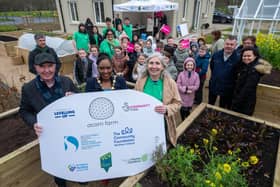 The new gardens at the Gate Lodge at the entrance to St. Columb’s Park have been completed and has hosted pupils from St. Anne’s Primary School who planted the first seed potatoes in one of the raised beds with the help horticulturalists from Acorn Farm and Conservation Volunteers, follow a plant discovery trail. The event was attended by the Mayor, Councillor Lilian Seenoi-Barr, pictured with Paul Sweeney Chairman of the National Lottery Community Fund Northern Ireland Committee and Shauna Kelpie, Acorn Farm and the Community Foundation.. Picture Martin McKeown. 27.03.25