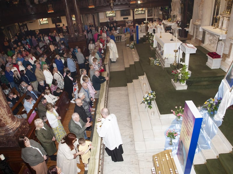 Fr. Gerard Mongan and Bishop Donal McKeown pictured during Sunday’s Mass at Long Tower Church.