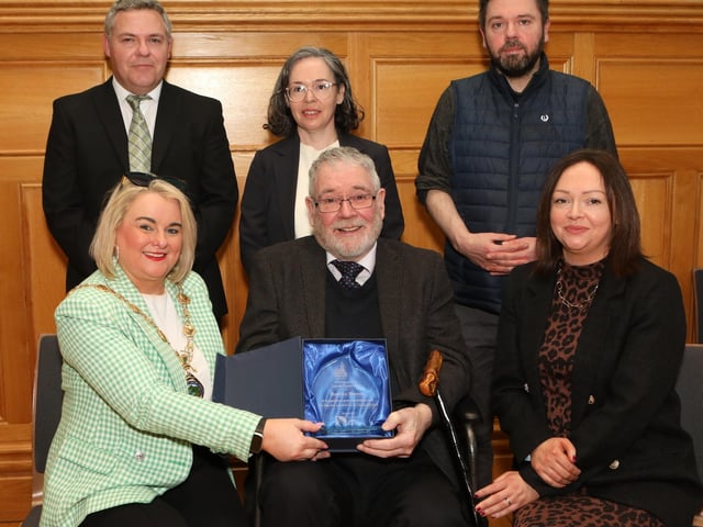 Mayor of Derry City and Strabane District Council hosts reception for Maurice Harron - local art educator and artist