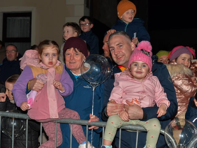 Santa arrived in Buncrana on Friday evening to meet the children and toswitch on the Christmas tree lights switch in Market Square. Photo: George Sweeney