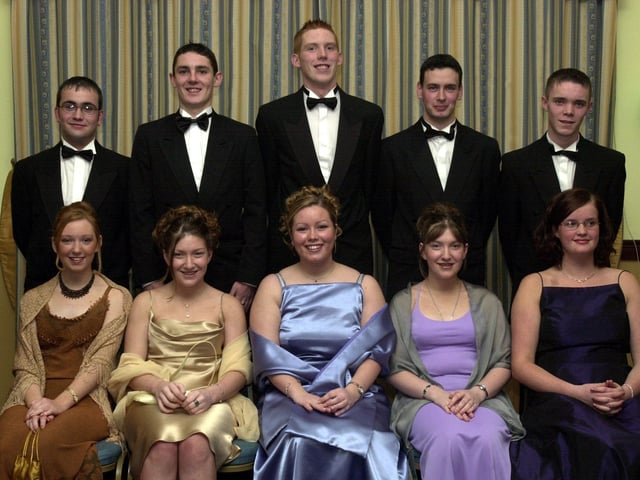 Front, from left, are Louise Barr, Clare Wright, Orla Meenan, Julie Wright and Christine Bradley. Back, from left, are Adrian Donnelly, Kavin Coyle, Jonathan Ferguson, Michael Wilson and Mark Loughrey. (14/11/CD23)
: Students attending the St Mary's Formal back in the year 2000.