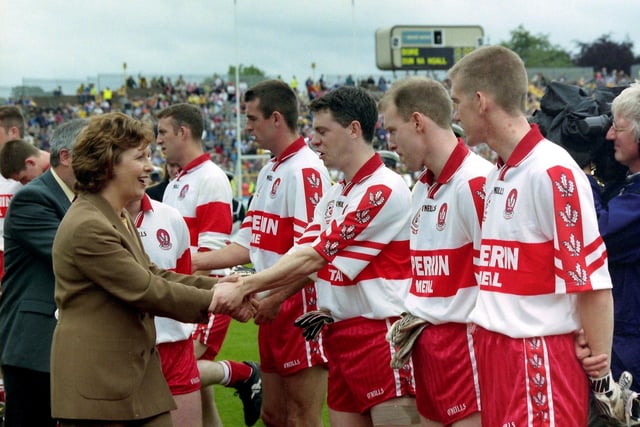 Irish President meets Joe Brolly and the rest of the Derry GAA team. Hugh Gallagher
