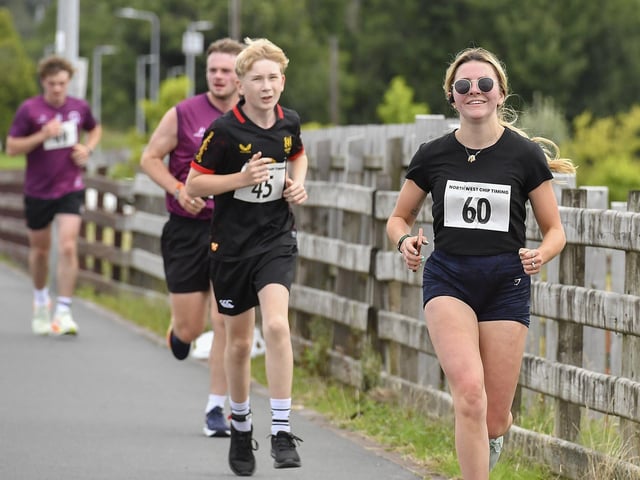 Zara MacNabb (60), competes in the Muff Feile 5K on Saturday morning. Photo: George Sweeney
