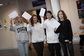 HERE'S HOPING!. . . .GCSE students at St. Mary's College get their results on Thursday morning. From left, Rachel McBride, Aoife Bacuna, Kelsie Doherty and Ernesto Degimaite. (Photos: Jim McCafferty Photography)