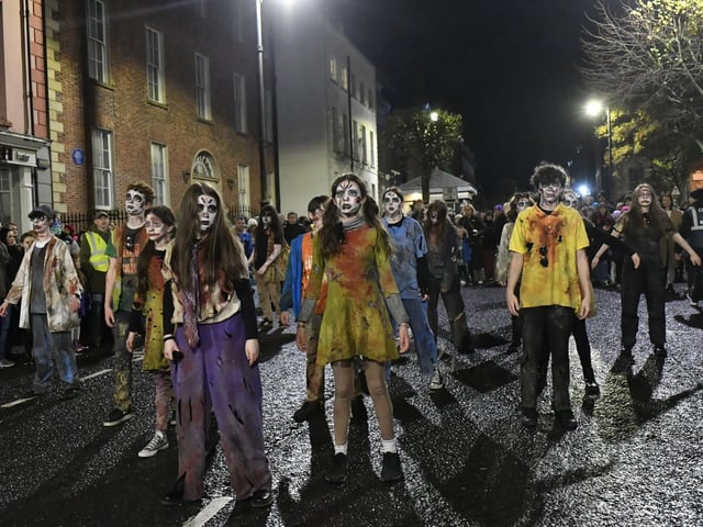 Zombie Circus performers in Derry’s city centre on Wednesday evening.  Photo: George Sweeney