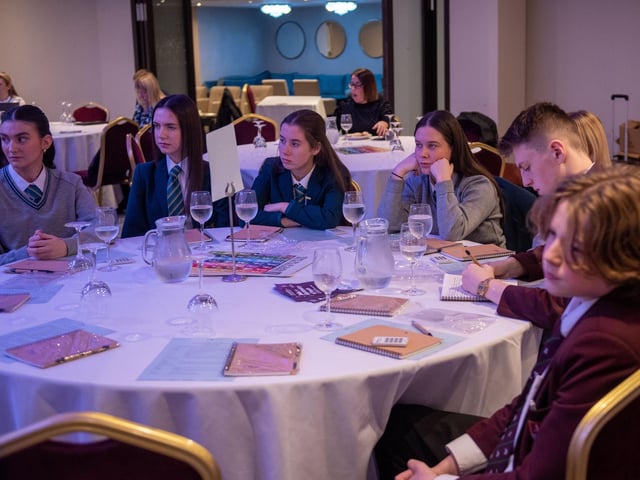 Students at Derry City and Strabane District Council’s Good Relations Team Let’s Talk event. Picture Martin McKeown. 24.11.23