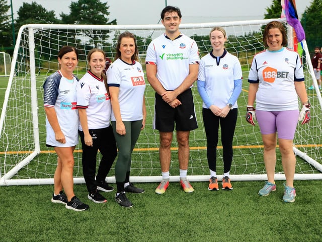 The MDTQ+ team at the Foyle Pride Football v Homophobia held in the Waterside Shared Village. (Photo - Tom Heaney, nwpresspics)