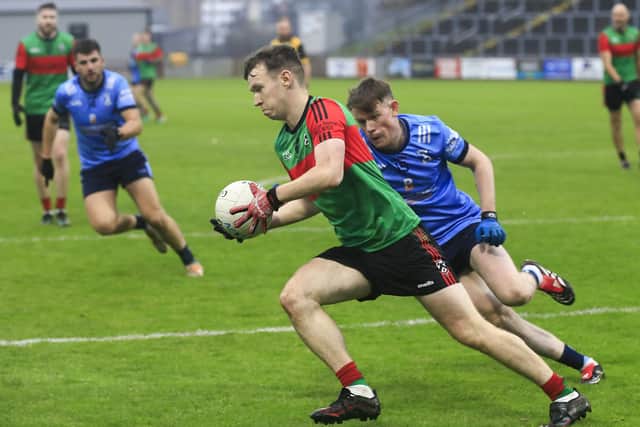Doire Trasna’s David Officer pushes forward with the ball in the Ulster GAA Club Junior Football Championship between Doire Trasna v Lacken at Celtic Park on Saturday. (Photo - Tom Heaney, nwpresspics)