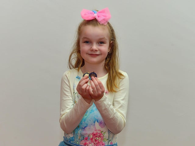 Alexandra Houston achieved first in P4 English Song and third P4 Girls Verse at the Feis Dhoire Cholmcille on Tuesday at the Millennium Forum. Photo: George Sweeney. DER2315GS – 167