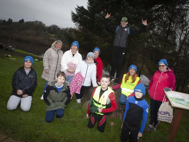 PIER JUMP FOR CROSSFIRE. . . . .A number. of teachers and students from St. Joseph’s Boys School who took part in the Children in Crossfire Pier Jump at the Creggan Resservoir on Saturday last. (Photos: Jim McCafferty Photography)