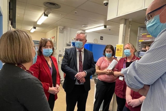 The Health Minister joined the Western Health and Social Care Trust Chief Executive Neil Guckian and Director of Unscheduled Care, Medicine, Cancer and Clinical Service, Geraldine McKay as they visited the Altnagelvin Emergency Department on Tuesday.