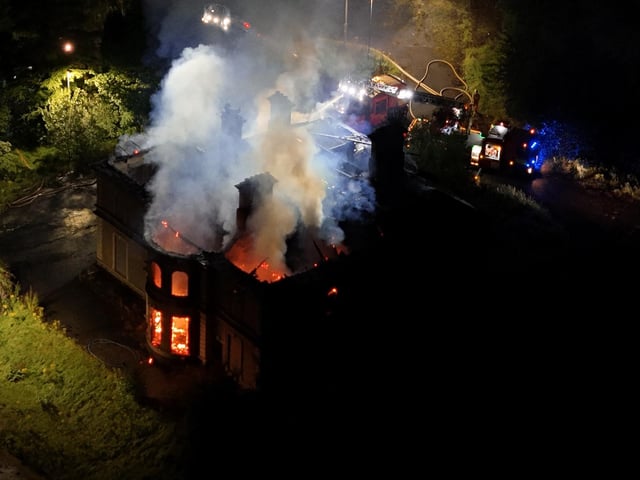 default : Dramatic aerial images of the fire at Duncreggan Road, which is being treated as deliberate. Images: Christopher Tarr.