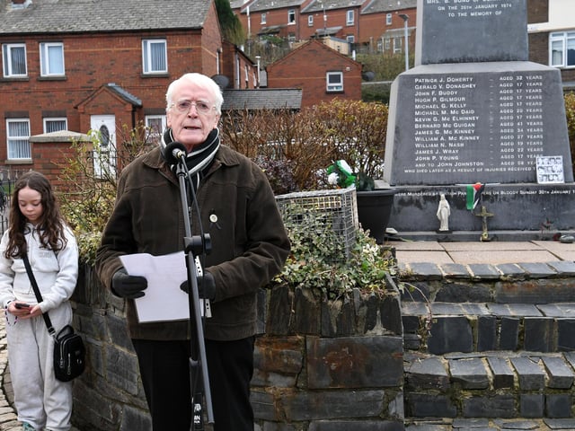 John Kelly speaking during the Bloody Sunday Memorial Service on Friday.