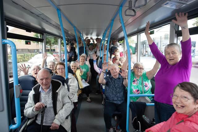 Pensioners from the Bogside pictured outside the Pilot's Row Community Centre on Monday morning before boarding the coach to take them on the Annual Older People's Bus Run, as part of the Féile 23. The trip included a visit to Ards Monastery, a tour of the hills of Donegal before relaxing at the Silver Tassie Hotel, Letterkenny for dinner and music. (Photos: Jim McCafferty Photography)
