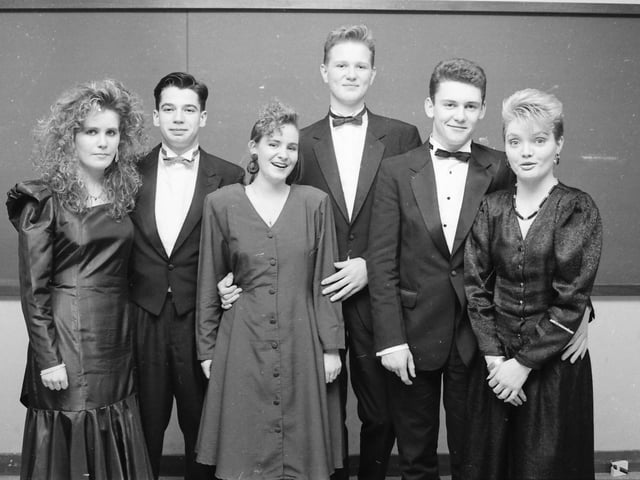 At the St. Columb's College formal, from left, Sinead Henderson, Michael Quigley, Roisin Doherty, John Paul McLaughlin, Peter Moran and Joanne Blanking.