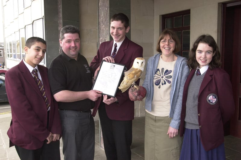 Pupils from Foyle and Londonderry College present the Ulster Wildlife Trust with £150 from school funds. Included, from left, Raj Crumley, Seamus Burns, Ryan Walker, Ingrid Hannaway, Head of Biology, and Lisa McLaughlin.