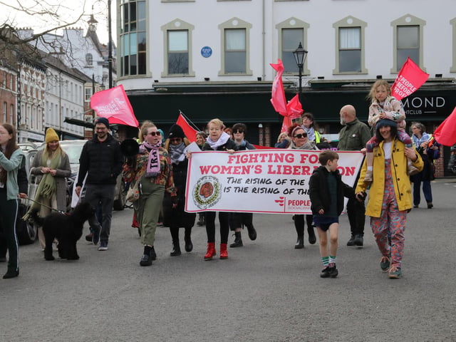 International Women’s Day march making its way to Guildhall Square on Saturday. (Photo - Deirdre Heaney, nwpresspics)