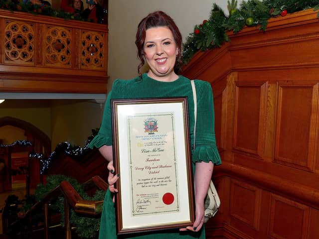 Lisa McGee, creator of Derry Girls, who was conferred with the Freedom of Derry City and Strabane. Photo: George Sweeney. DER2249GS â€“