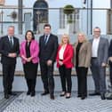 Selina Horshi, Andrew Fleming, Anna Doherty (all Derry Chamber); Conor Murphy MLA, Minister for the Economy; Mary Lou McDonald TD, President, Sinn Féin; Greg McCann, President, Derry Chamber; Ciara Ferguson, Sandra Duffy, Aidan O'Kane, and Steven Lindsey (all Derry Chamber)