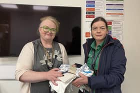 New pyjamas being presented to the Altnagelvin emergency department by the Derry hospital’s housekeeping team.