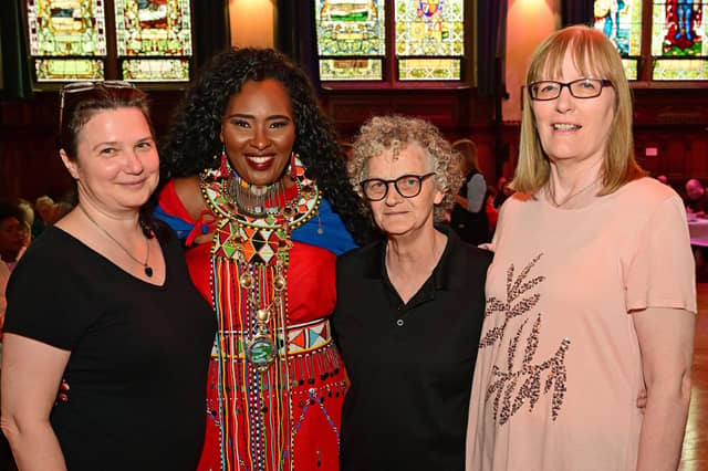 The Mayor Councillor Lilian Seenoi-Barr pictured with Inna Potapova, Elizzy McCauley and Susanne Boyle as she hosted an Afrobeat Tea dance in the Guildhall which blended traditional waltzes with a selection of upbeat tunes bringing people to their feet on the dance floor of the main hall. Picture Martin McKeown. 09.10.24