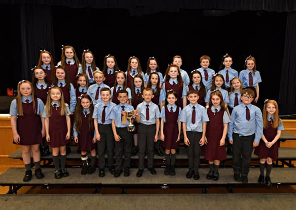 St John’s Primary School, winners of the UNISON Feis Cup and Bursary at the Feis Dhoire Cholmcille Choral Competitions held in St Mary’s College. Photo: George Sweeney