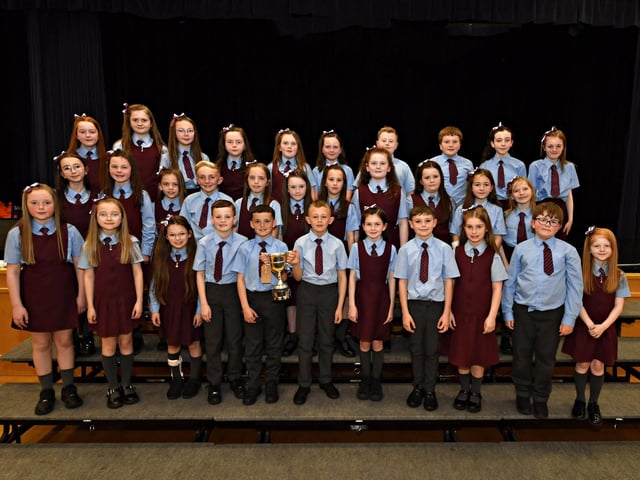 St John’s Primary School, winners of the UNISON Feis Cup and Bursary at the Feis Dhoire Cholmcille Choral Competitions held in St Mary’s College. Photo: George Sweeney