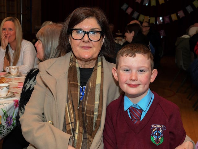 Maureen Meehan with Callum at St John’s PS Grandparents Vintage Tea. Photo: George Sweeney