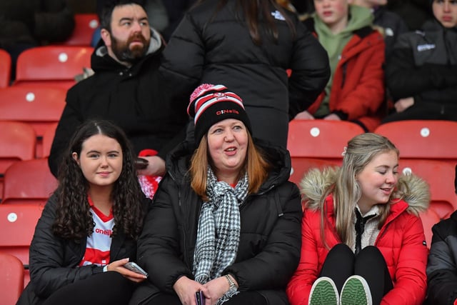 Fans at Derry’s NFL game against Galway at Celtic Park on Saturday evening. Photo: George Sweeney